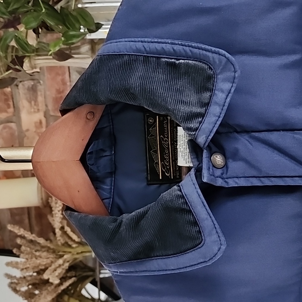 Vintage Eddie Bauer Goose Down Made in USA Quilted Puffer Jacket Blue Sz M TALL - Picture 5 of 17